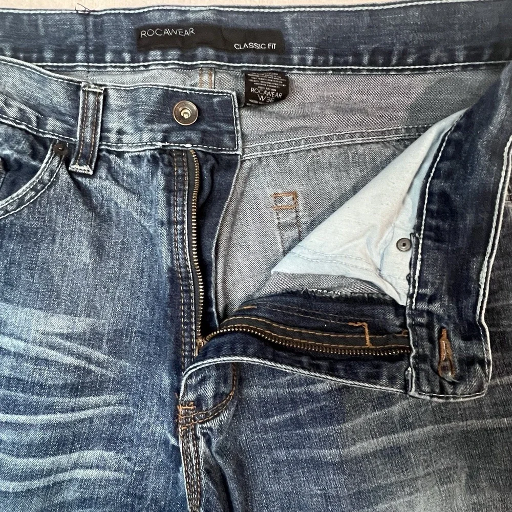Rocawear Jeans Mens 36x31 Blue Distressed‎ Loose Baggy Y2K Classic Fit Denim